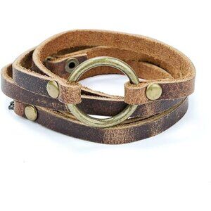 Handmade 5 Wrap Leather Circle Bracelet for Women or Men
